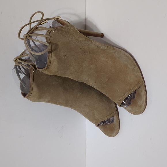 Aquazzura Firenze Tan Suede Leather Covered Lace-Up Heels size EU 37.5 US 7 - Picture 2 of 13